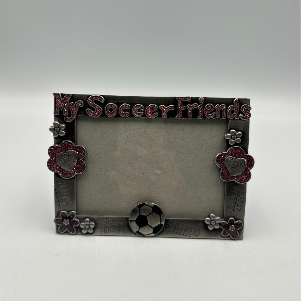 My Soccer Friends Pewter Tone Metal Picture Frame‎ Pink Glitter Soccer Ball 4x6